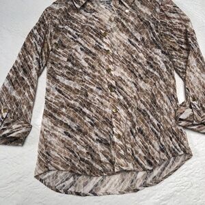 JM Collection brown, tan, white blouse, sz 4